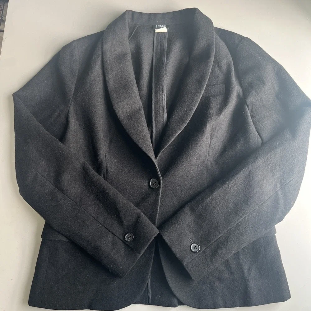 J.Crew Women Black Super  Lightweight Wool Classic Blazer Jacket Size 4